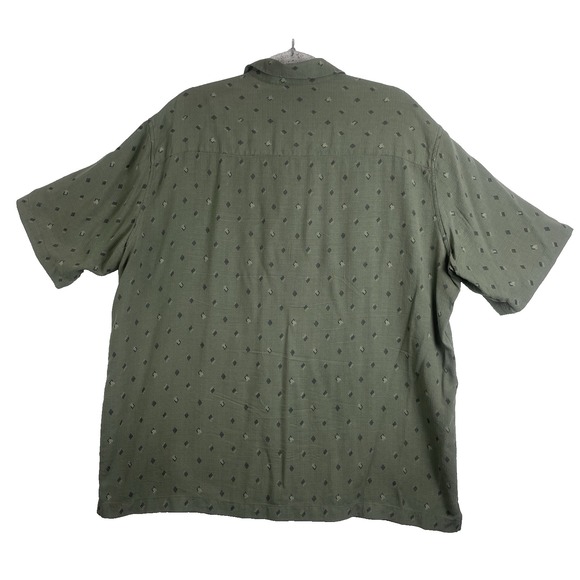 Crazy Horse A Claiborne Company 100% Silk Button Up Short Sleeve Shirt XL Olive - Picture 3 of 14